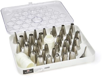 De Buyer - Coffret de 35 douilles en inox et ses adaptateurs - 30 x 24 cm - Inox de Qualité Professionnelle, Soudure pour Hygiène Parfaite, S'Adaptent aux Poches Pâtissières