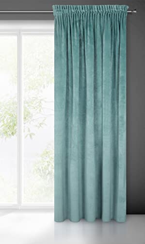 Eurofirany Villa Vorhang Samt Velvet Weich Kräuselband-1 STK. Edel Gardine Dick 290 g/m2 Elegant Glatt Einfarbig Flauschig Modern Klassisch Wohnzimmer Schlafzimmer Lounge, Seegrün, 140x270cm