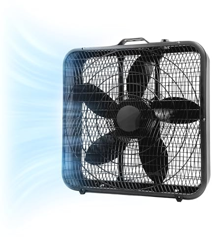 Comfort Zone Box Fan with Carry Handle, 20 inch, 3 Speed Full-Force Air Circulation with Air Conditioner, Floor Fan, Bedroom Fan, Airflow 15.03 ft/sec, Ideal for Home, Bedroom & Office, CZ200ABK