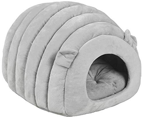 Portable Pet Igloo Bed Washable Warm Cat and Dog Cave House with Removable Cushion for Puppies and Cats Comfortable Cave Bed（Light Grey）