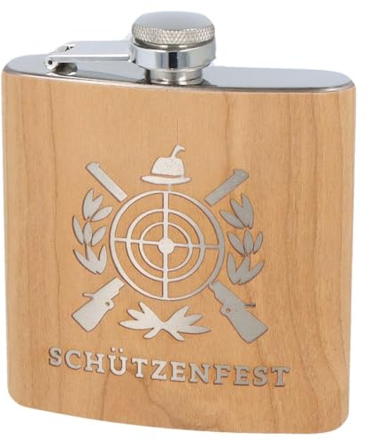 Spruchreif | Flachmann mit Gravur für Schützenfest – Edelstahl-Flachmann mit Holzummantelung | Geschenk für Schützenkönig, Sportschützen & Männer mit Stil