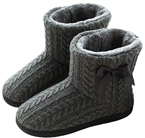 Rojeam Zapatillas de Estar por Casa para Unisexo Botas de Casa Invierno Pantuflas Peluche Cerradas, Gris, 38/39 EU