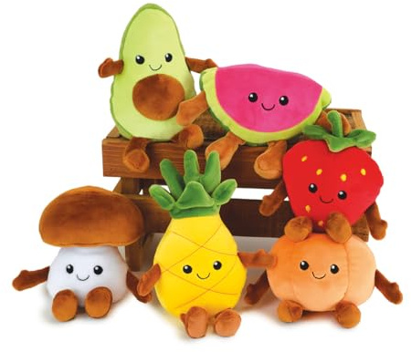 JEMINI | Cagette 6 Fruits et Légumes en Peluche 17 cm | Dinette Marchande Tissu | Lavables en Machine | Légumes et Fruits en Peluche Douce | Jouet Éducatif Aliments | Marque Française | Idée Cadeau