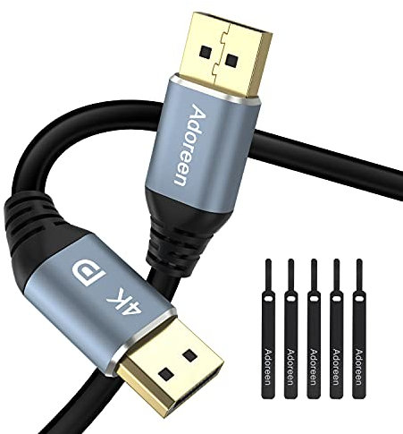 Adoreen Câble DisplayPort 4K, 10,7 m, câble DP vers DP 1.2 (1,5 à 15,2 m), 4K @ 60 Hz, 2K @ 120 Hz, 1080p@240Hz@165Hz@144Hz, câble DisplayPort pour 3D, PC-TV, moniteur de jeu avec 5 serre-câbles