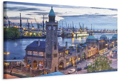 B&D XXL - Leinwandbild Stadt Architektur Skyline, 90x30 cm, 1-teilig | Hochwertige Leinwand, sofort aufhängbar, ideal fürs Wohn- oder Schlafzimmer, wasserfest und lichtecht, langlebig, stilvoll