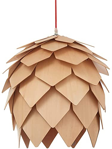 JUDU Modern Creative Art Oak Wooden Ceiling Pinecone DIY Puzzle LED Pendant Lights Hanging Wood Drop Lamps Dinning Room Restaurant Kitchen Bar Retro Fixtures Dia 9.84/15.74/23.62In (Dia25cm)