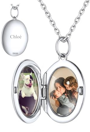 Custom4U Bijoux Collier 2 Photos Personnalisé Médaillon Argent 925 Cadeau Personnalisable pour Elle