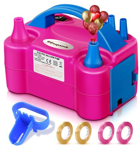 FLSEPAMB Balloon Pump, Electric Balloon Pump,Portable Dual Nozzles Electric Balloon Air Pump 110V 600W, Electric Balloon Inflator with Tying Tool, Colored Ribbons for Party Decoration