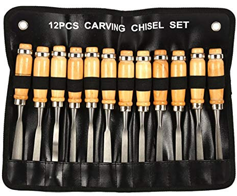 Tyenaza Outils de Sculpture de Ciseaux à Main, Ensemble de Ciseaux à Main de Sculpture sur Bois, Outils de gouges de Tour Professionnels pour Le Travail du Bois, 12 pièces