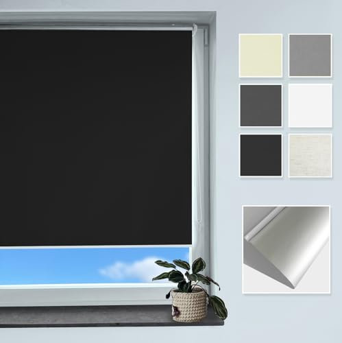 Rollmayer Verdunklungsrollo Thermorollo Klemmfix ohne Bohren, Seitenzugrollo Thermo Rollo für Fenster und Tür (Thermo-Schwarz - 45 x 150 cm - BxH)