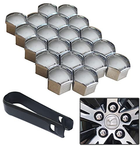 senvenelec 20 Pezzi universali da 17 mm in plastica Copri Dado Vite copridado per Auto Bulloni copriruota, bulloni Ruota Tappi Dado a capocorda.con 1 estrattore (d'Argento).