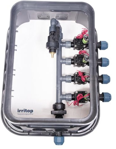 IRRITOP 4er Ventilbox Jumbo Verteiler Hunter PGV 101 Magnetventile Bewässerung für Ø25mm PE-Rohr (Montierbar) (Dichtung O-Ring)