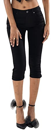 Nina Carter P132 Capri Skinny Fit Jeans a vita alta, effetto lavanderia, Nero (P132-8), S szczupły