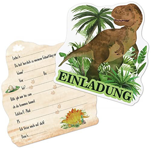 BETESSIN 12x Dino Einladungskarten Kindergeburtstag Junge - Dinosaurier Geburtstagseinladungen Jungen - Dino Einladungen für Kinder zum Geburtstag und Dino-Party, Dinosaurier Mottoparty usw.
