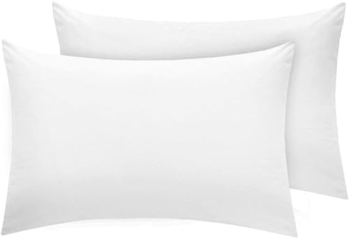 Pack of 1 Easy Care Plain Dyed Polycotton Housewife Pillowcases Pair 50 x 75cm (White)