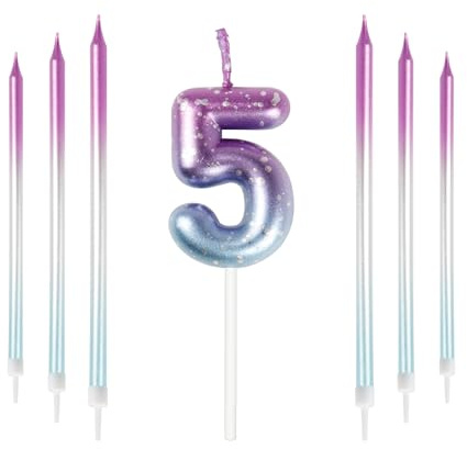 Mciskin Bunte Zahlenkerzen, Kerze für Kuchen, Geburtstagskerzen, Hochzeitsdekorationen, Partykerzen, Geburtstagskerzen für 5 Jahre, Jungen, Mädchen, Tortenaufsatz, Geburtstagskerzen Nummer 5