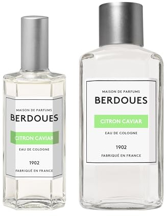 BERDOUES 1902 Eau de Cologne Citron Caviar, Lot Rechargeable, Made in France, Parfum femme, Parfum fleur d’oranger, citron, vétiver, vaporisateur 125ml et recharge 245ml