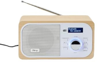Halterrego Radio Dab+/Dab/FM, Connexion Bluetooth, Double Alarme, écran LCD, Luminosité réglable, antenne téléscopique, RMS 3W, Adaptateur Inclus, Couleur Bois
