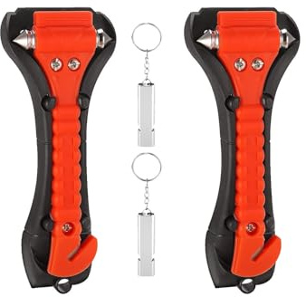 DuDuZui 2 Stück Notfallhammer fürs Auto, mit 2 Stück Trillerpfeife | 2-in-1 Auto Notfall Hammer für Sicherheitsgurt Cutter, Auto Essentials Glass Breaker