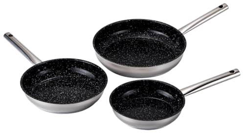 Pack poêle inox KitchenPro 20/24/28cm - Venteo - Revêtement céramique antiadhésif - Adaptée à tous les feux induction/vitro céramique/électricité/gaz - Noir