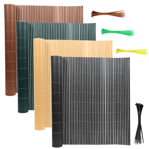 Yakimz PVC Sichtschutzmatte Sichtschutzzaun, Wetterfest Sichtschutz Windschutz, 3-Gewicht-Verstärkung, Privatsphäre für Garten, Balkon, Swimming Pools, Terrasse, mit Krawatten (90 x 800 cm, Bambus)