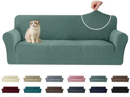 Ystyle Stretch Sofabezug 3 Sitzer, Sofa Überzug Mit Armlehnen, Grün | Elastisch Sofaüberzug, Durable Waschbar Couch bezug, Kratzfester Antirutsch Sofa Cover Für Hunde Katzen Und Haustiere