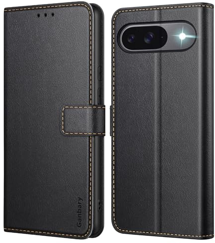 Ganbary Handyhülle für Google Pixel 9/Pixel 9 Pro Hülle, Premium Leder Klapphülle [Kartenschlitzen] [Magnetverschluss] [Standfunktion] kompatibel mit Google Pixel 9/Pixel 9 Pro 5G Schutzhülle, Schwarz