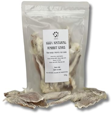 Rabbit Ears with Fur for Dogs, Puppy & Senior. Natural dog treats with Fur. Natural dewormer for dogs. 100g Bag