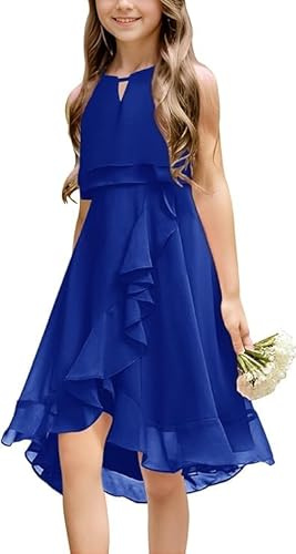 Haloumoning Girls' Dresses Summer Festive Dress Sleeveless Princess Party Dress Bridesmaids Dance Ball Wedding Flower Girl Dress, sapphire blue, 130 cm