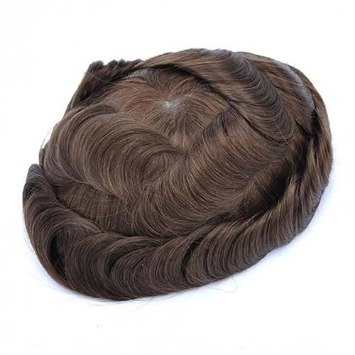 Pelucas para Hombre Peluquín for hombre, duradero, 0,1-0,12mm, inyección de piel sintética, peluca for hombre, sistema de reemplazo de cabello humano indio ondulado de 30mm, prótesis de cabello mascul