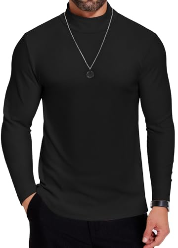 COOFANDY Men's Jumpers Long Sleeve Shirts Turtle Neck Tops for Men Casual Sweater Basic Pullover Thermal Shirt Mock Bottoming Underwear Black L