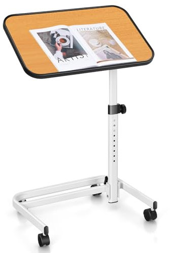 COSTWAY Table de Lit avec roulettes Verrouillables, Table Roulante pour Lit Réglable en Hauteur,Rangement Pliable, Plateau Inclinable 180°, Table pour Lit Médicalisé, Charge 20kg