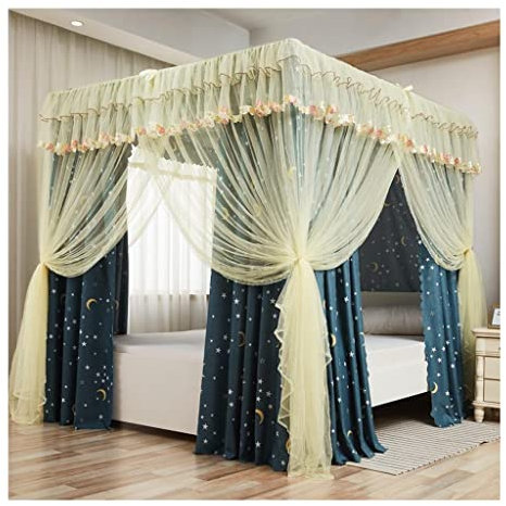 itonc Bett Vorhang Bett Baldachin Prinzessin Etagenbett Baldachin, Blackout Moskitonetz Bett Vorhang Mit Edelstahl Halterung, (Farbe : A2, Größe : 200X220X195Cm)