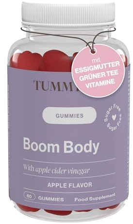 TummyTox Boom Body. Apfelessig Gummies 500 mg. Thermogenese, Stoffwechsel | Grüner Tee, Selen, Vitamin B6, Vitamin B12 und Folsäure. 60 Gummibärchen. Vegan, Ohne Zucker.