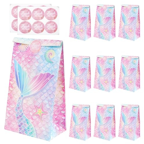 12 Stück Geschenktüten, Meerjungfrau Tüten Papiertüten Kindergeburtstag | Kraftpapier Tüten, Mitgebsel Verpacken von Geschenken, Giveaways, Geburtstag Deko