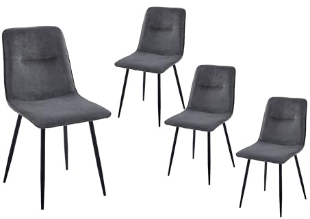 SAM 4er Set Schalenstuhl Susi | Kordbezug | Farbe: Anthrazit | 4-Fuß-Gestell Metall schwarz | Gepolsterte & Pflegeleichte Sitzschale | Esszimmerstuhl/Stuhl für Essbereich oder Küche
