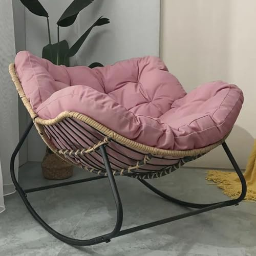 WEIDPHL Schaukelstuhl Im Eierstil Für Die Terrasse, Eierstuhl Mit Gepolstertem Kissen, Loungesessel Aus Rattangeflecht, Großer Bequemer Schaukelstuhl Für Schlafzimmer, Wohnzimmer,Rosa