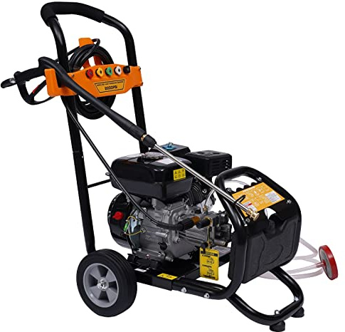 7.5HP Macchina per la pulizia della benzina ad alta pressione, con 5 diversi tipi di ugelli e tubo da 8 m, idropulitrice a benzina per la pulizia di pavimenti, piante, veicoli