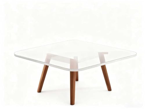 CEIEVER Triangle Coffee Table, Glass Coffee Tables with Triangular Solid Wood Base and Thickened Tempered Glass Mid Century Modern End Table for Living Room Home Office (Transparent, 114x82x41cm)