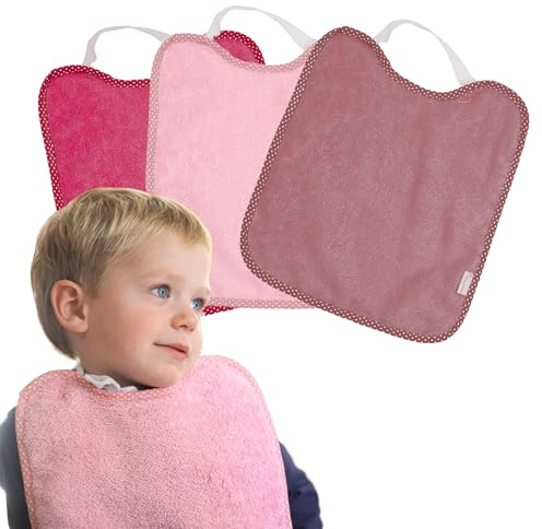 PIROLETE Pack de 3 Baberos Bebé impermeables con goma elástica - Baberos BLW con Rizo de Algodón Suaves y Absorbentes para Guardería - Fáciles de Poner y quitar con tejido Repelente al Líquido