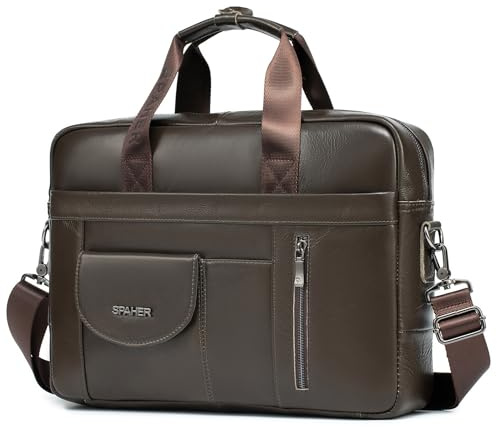 SPAHER Borsa Porta PC 15,6 Pollici Borse Valigetta Uomo Borsa da Lavoro Ufficio Computer Laptop Bag Notebook 24 Ore Ventiquattrore Pelle Borsa Cartella Portadocumenti da Ufficio Lavoro per Uomo