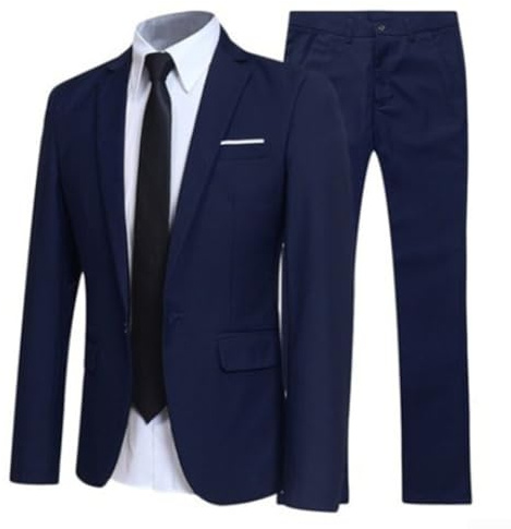 Costume complet trois pièces pour homme avec veste, pantalon, cravate et chemise pour événements formels (taille M, bleu foncé)