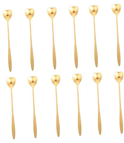 Cabilock Juego De 12 Cucharas Con Mango En Forma De Corazón Chapadas En Oro Elegantes Para Postres De Cocina