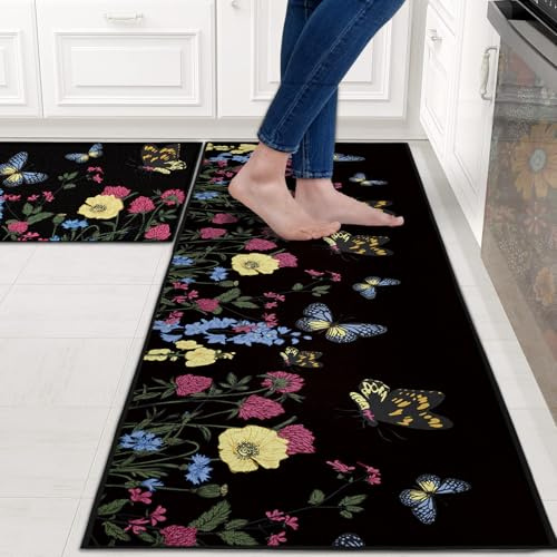 HZVRTN Tapis de cuisine lavable antidérapant, tapis de cuisine confortable et imperméable pour la maison, la cuisine et la buanderie, lot de 2 pièces (Style J, 40x60+40x120cm)