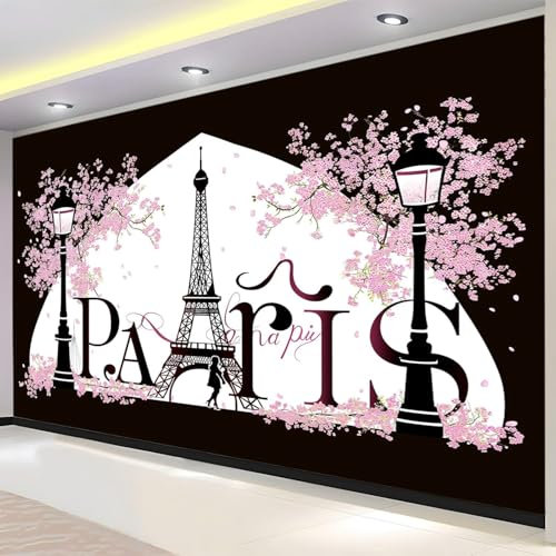 Papier Peint Panoramique Paris Papier Peint Intissé 300 x 210 cm Fleurs de Cerisier Photo Papier Peint Effet 3D Poster pour Chambre Salon Décoration Murale A405