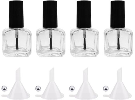 NIIIYTYB 4Pcs Empty Nail Polish Bottles with Brush Small 5ML Glass Bottles with Cap Funnel Mixing Balls Gel Applicator Sample Bottle