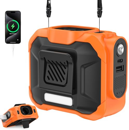 Rintea Gürtelventilator mit Akku 10000mAh – Leiser tragbarer Clip Ventilator mit USB-C, 5-in-1 Mini Lüfter für Outdoor, Arbeit, Camping, Baustelle, Wandern, Notfall (Farbe)