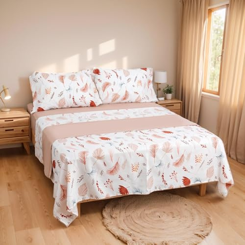 Etrexonline Juego de Sábanas 4 Piezas para Cama de 135 cm - Microfibra Suave y Transpirable, Incluye 1 Bajera Ajustable, 1 Encimera y 2 Funda de Almohada - Color Pluma Marrón