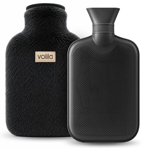 Hot Water Bottle - 2L Black Hot Water Bottle for Pain Relief, Hand and Foot Warmer - Luxury, Soft and Washable Hot Water Bag for Hot and Cold Compress