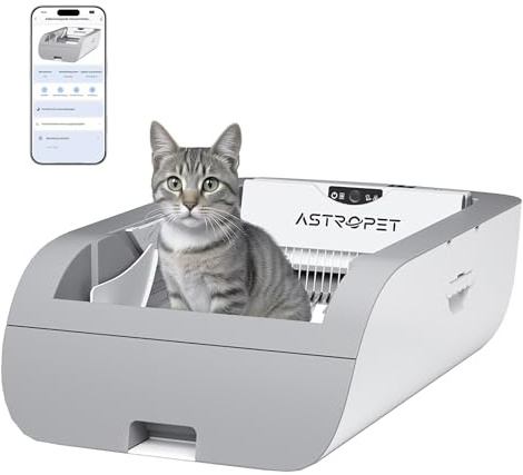 AstroPet Helios Smart Offenes Katzenklo Selbstreinigend mit App - XXL Katzentoilette 65L für Katzen bis 10 kg